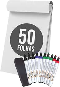 Bloco para Flip Chart 50 Folhas com Canetas Hidrográficas Papel para Cavalete Apresentações e Treinamentos