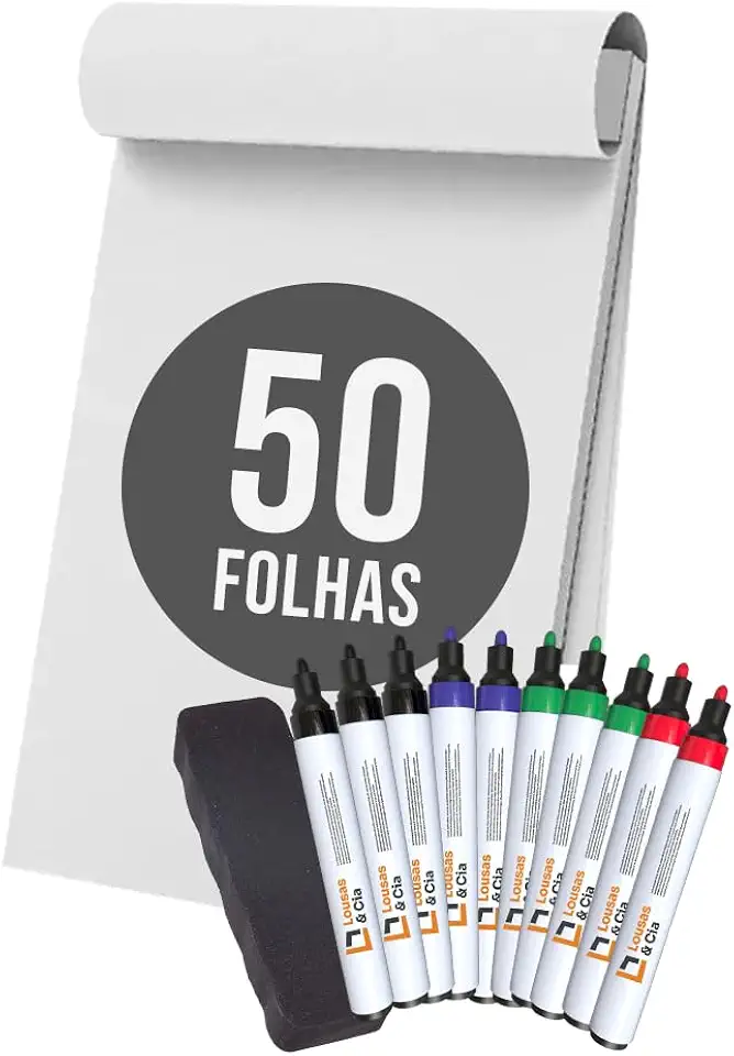Bloco para Flip Chart 50 Folhas com Canetas Hidrográficas Papel para Cavalete Apresentações e Treinamentos