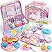 JOYIN 35Pcs Unicorn Tea Party Set for Little Girls, Pretend Tin Teapot Set, Princess Tea Time Play Kitchen Toy with Dessert, Doughnut, Carrying Case for Birthday Easter Gifts Kids Toddlers Age 3 4 5 6
