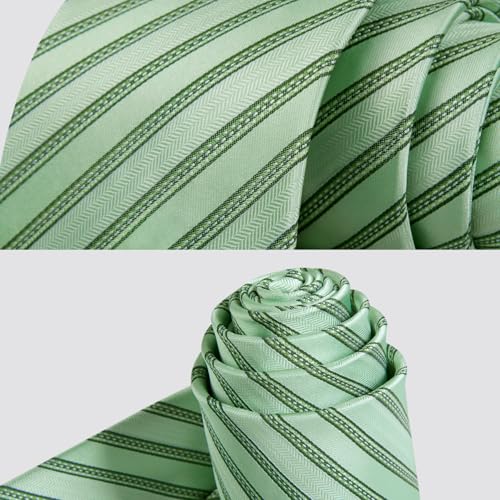 Image of HISDERN Mens Striped Tie and Pocket Square Set Necktie for Men | soft smooth texture, wrinkle-free, neat hand-tied knot, gifting ready, regular 3.4 width, coordinated look, business wedding