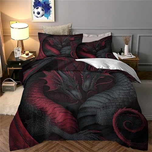 Housse de couette dragon en microfibre premium, parure de lit 3D confortable et résistante - 6