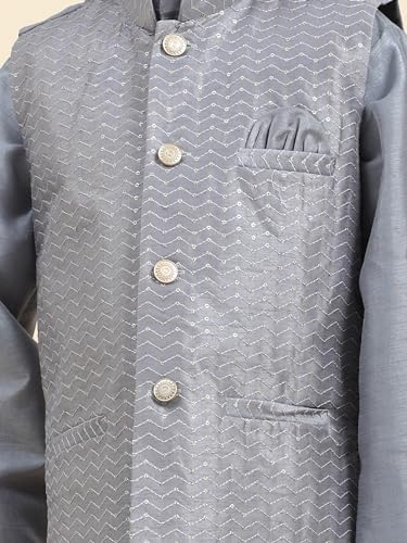 Image of Pro-Ethic Style Developer Kurta Pajama For Kids Boys With Waistcoat | Silk | Floral | Traditional Dress (S-200)