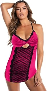 لانجيرى قميص نوم زبدة مزين بدانتيل اسود لون بينك