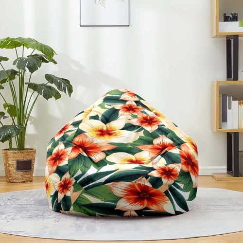 Fansu Puff, Puff Funda Hojas de Flores en 3D Saco de Judías sin Relleno para Adultos y Niños, Salon Bean Bag Adecuado para Almacenar Ropa, Edredones, Peluches (Flor 8,100x120cm)