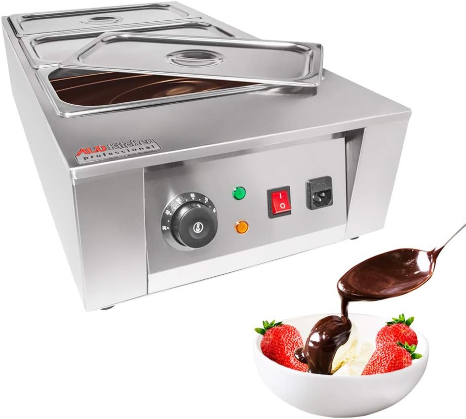 Commercial Chocolate Melting Machine, 3 Tanks (≈27 lb total), 1000W 110V, Digital Thermostat, Stainless (3-tank)
