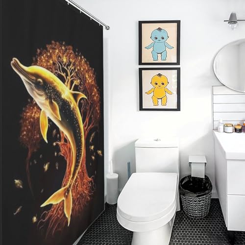 Rideau de douche dauphin imperméable en polyester lavable 183x183 cm
