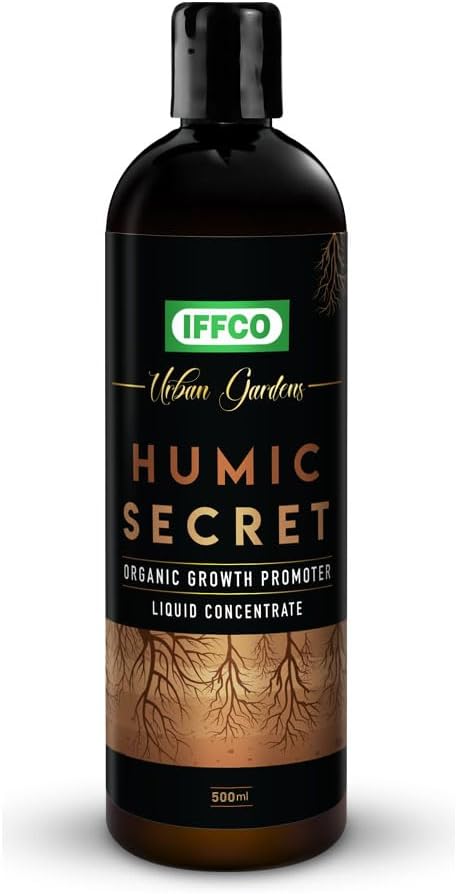 IFFCO Urban Gardens - Humic Secret - 500 ML - Humic Acid + Fulvic Acid + Bio-Potash - Organic Liquid Fertilizer for Plants, Soil Conditioner & Root Growth Promoter - 100% Water Soluble