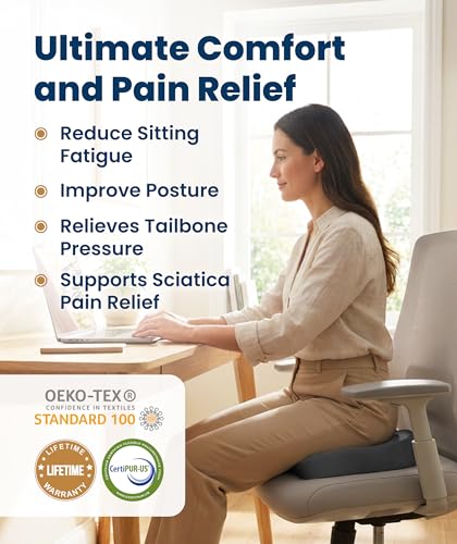 Image of Everlasting Comfort Doctor Recommended Memory Foam Seat Cushion for Office Chairs & Car - Ergonomic Office Desk Accessories - Cushions for Tailbone Pain Relief, Sciatica (Gray, Large)