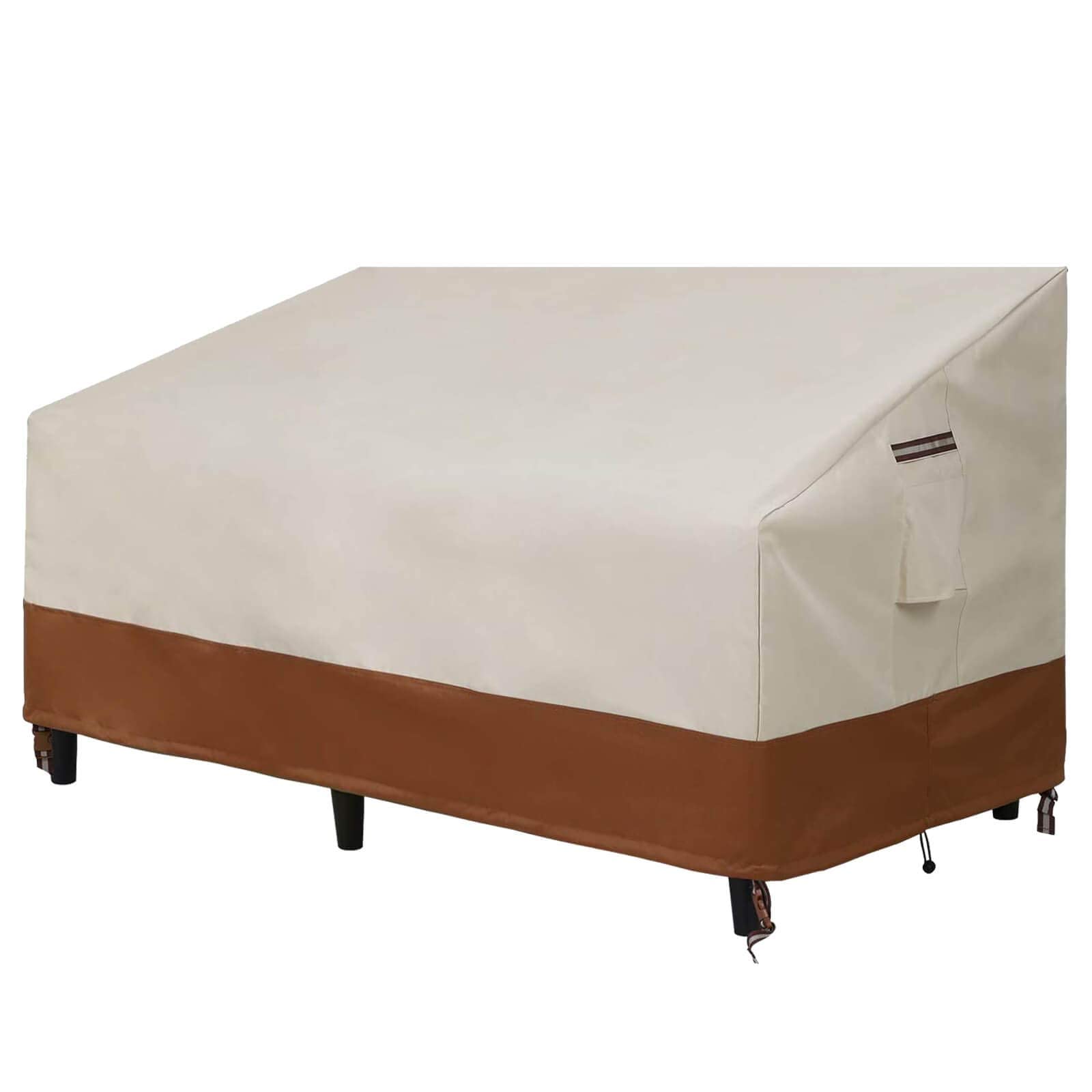 RICHIE Heavy Duty Patio Sofa Cover, 100% Waterproof Outdoor Patio Furniture 3-Seater Couch Covers with Air Vent and Adjustable Straps and Cord, 79"x 37"x 35", Brown (54" Wx38" Dx30" H - Beige&Brown)