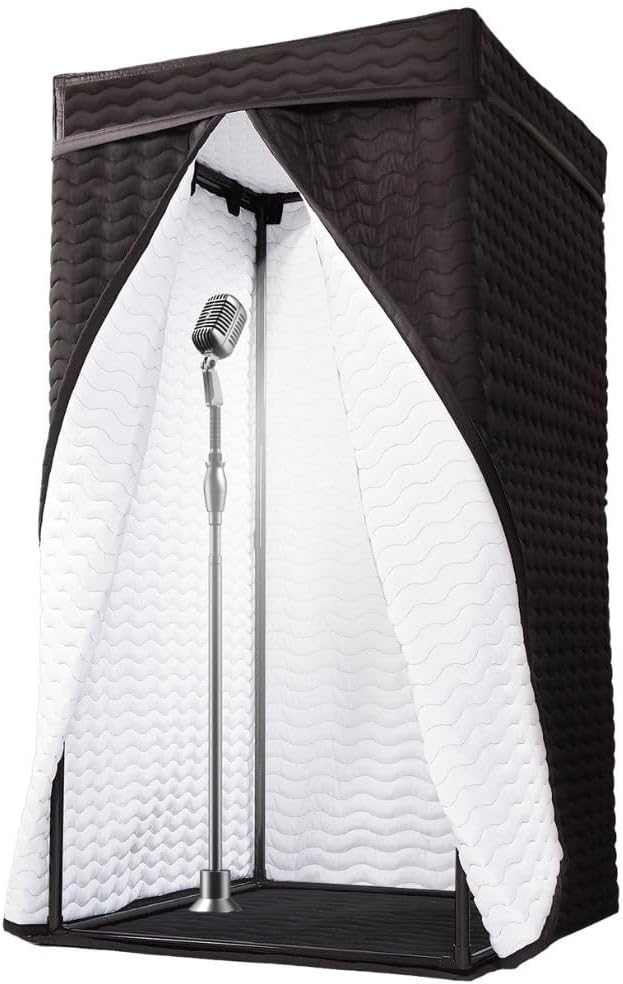 Portable Vocal Booth for Home Studio, Echo-Free Recording Booth for Voice Over, Podcast & Singing, 360° Reverb Isolation with Acoustic Blankets for Studio-Grade Sound