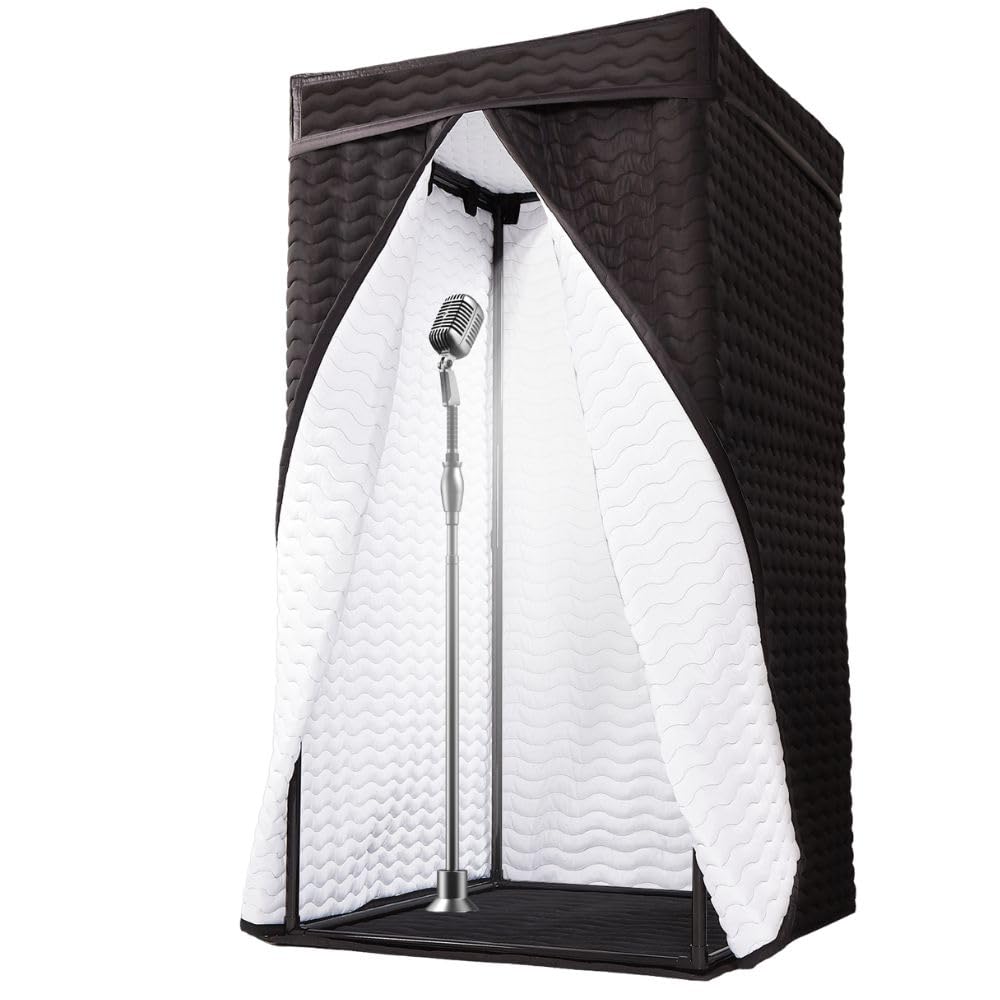 Portable Vocal Booth - Studio Grade Echo-Free Recording Booth for Voiceover, Podcast & Singing, Home Studio/Sound Isolation Booth with Light & Travel Bag (WAVE-BLK+WHT, XL)