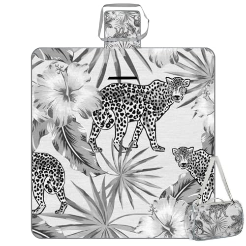 Shimoshe Picnic Blankets 57”x 59”, Leopard Ink Painting Waterproof Sandproof Picnic Mat Lightweight Foldable Beach Blanket for Camping Park Grass Beach Outdoor Blanket