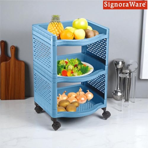 Image of SignoraWare Smart BPA Free Plastic Organiser | Modular Design | Designed to fit on countertops | Easy to Clean | Lightweight & Durable| Ideal for organizing Daily-use Spices (20kg | Setof3 | EBlue)