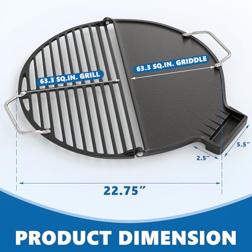 Image of SafBbcue Cast Iron Griddle & Grate for Weber 22 inch Kettle Charcoal Grill Accessories, Foldable Cooking Grate & Griddle for Cuisinart CHA-830 Cleanburn Fire Pit Cook Top, Outdoor Campfire BBQ Parts