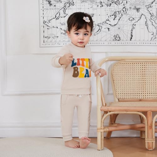 VISGOGO Baby Boy Girl Clothes Little Bean/Tractor Outfits Letter Embroidery Long Sleeve Sweatshirt Tops Pants2