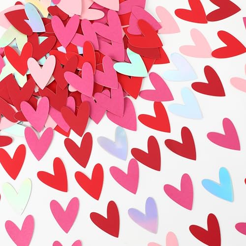 Glitter Hearts Shaped Sprinkles 200Pcs Valentines Day Confetti Heart Sequins Confetti Paper for Wedding Anniversary Bridal Shower Galentines Day Birthday Party Table Supplies