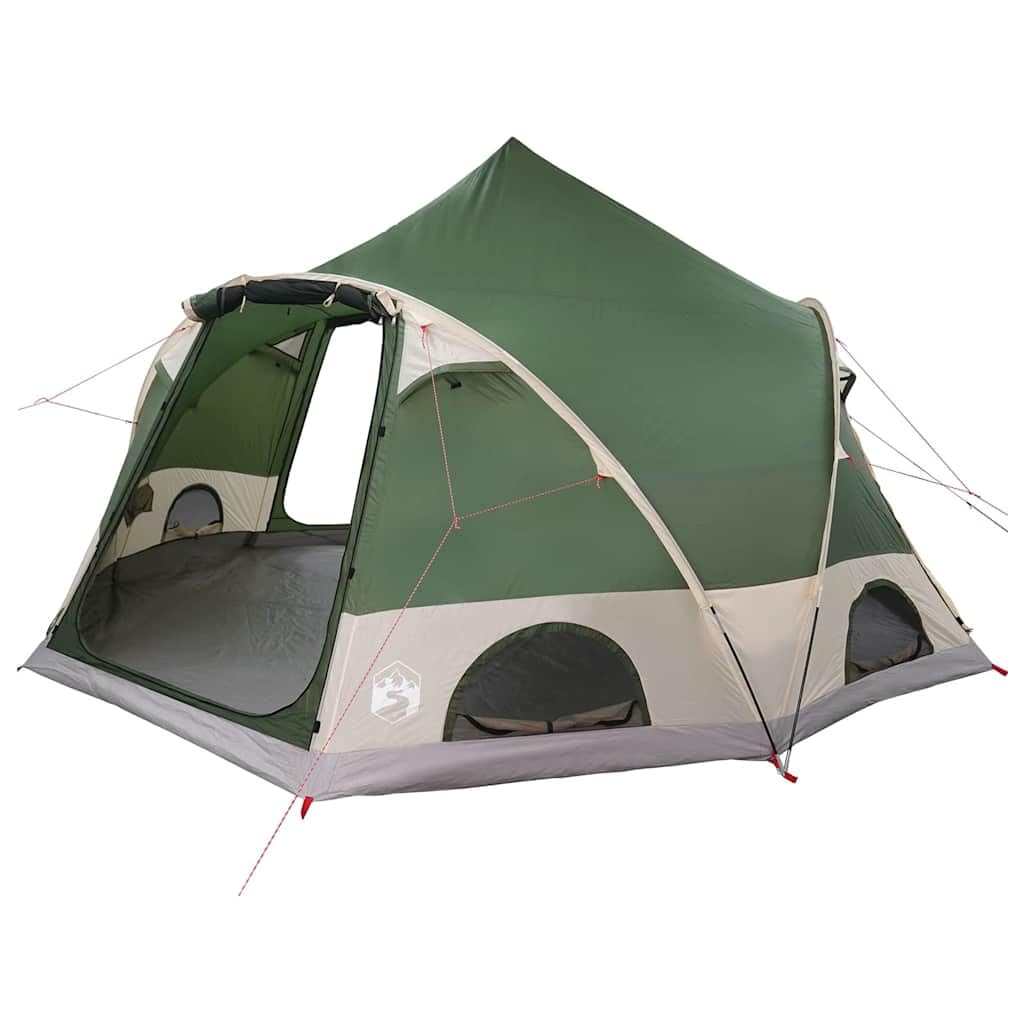 Dome Zelt für 4 Personen mit Dach Grün 505 x 450 x 248 cm, Familienzelt aus 185T Polyester mit PU-Beschichtung, stabilen Stahlstangen, Belüftungsfenster und E-Port, inklusive 12
