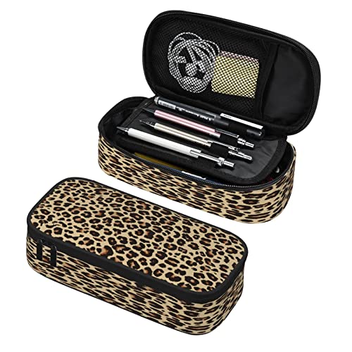 Estuche organizador de gran capacidad con estampado de piel de leopardo con cremallera para niñas, niños, adolescentes, adultos, escuela, oficina, bolsa de almacenamiento para lápices, estudiantes