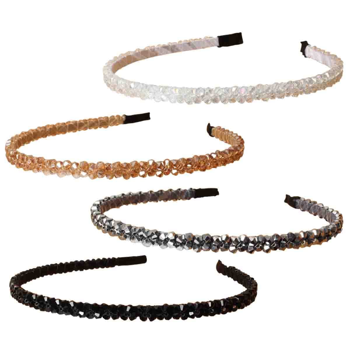 partycart 4 pcs crystal rhinestone headbands for women girls double rows sparkly beaded hair hoops clear black weave narrow hair bands hair accessories