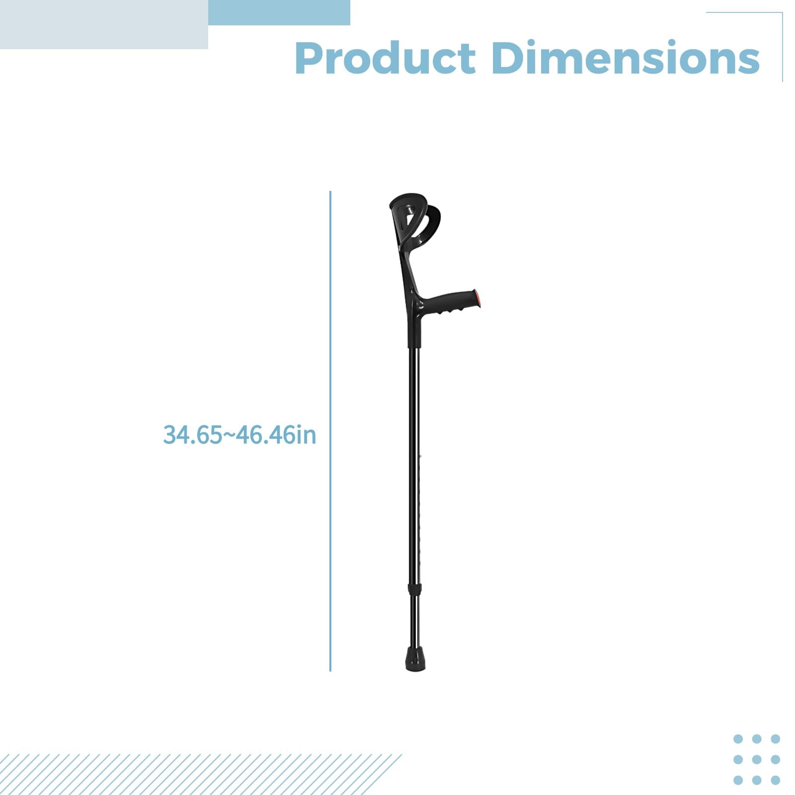 2 muletas de antebrazo para adultos, muletas ajustables de aluminio para caminar, muletas ergonómicas para codo, ligeras, 10 ajustes de altura, 118 cm, color negro, paquete doble