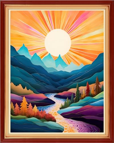 Image of Artvxeay Stamped Cross Stitch Kits | Embroidery Kits for Beginners Craft Kit Needlepoint for Adults Supplies DIY 11CT- (Sunrise Over Mountains Rivers 16x20 inch)