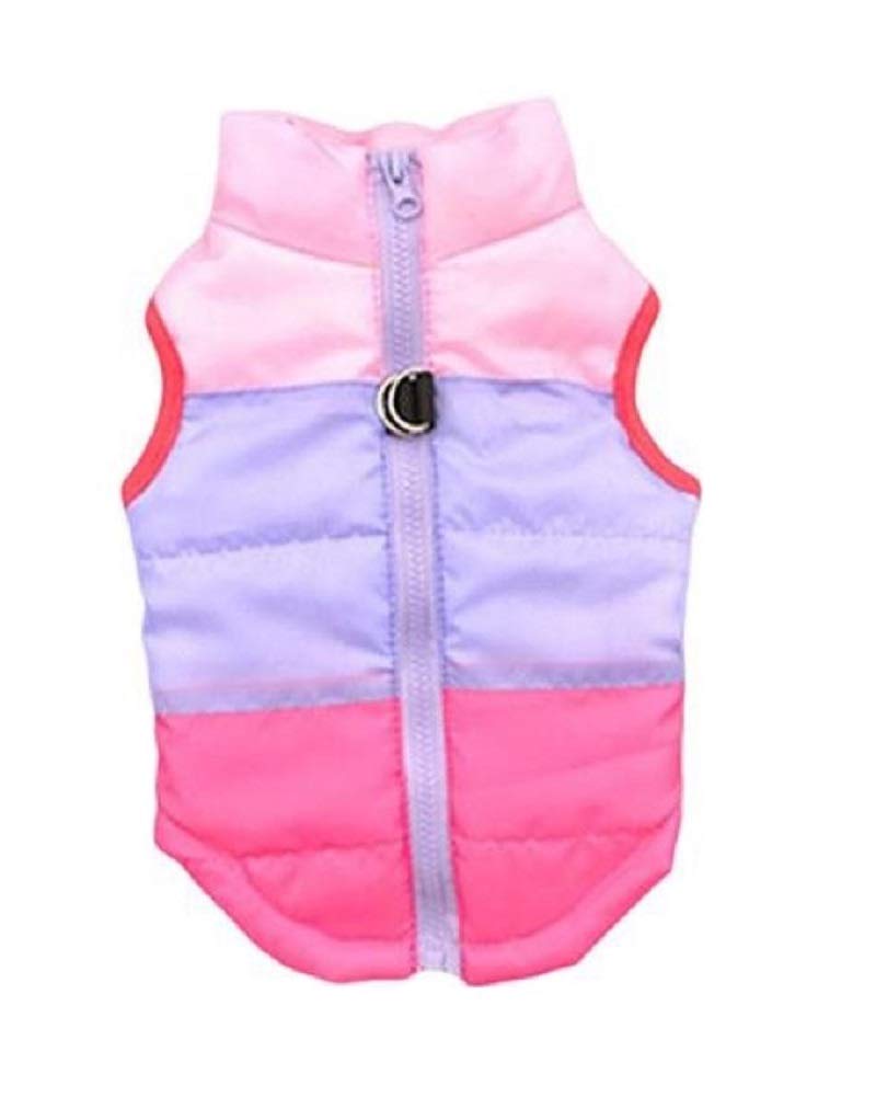 Quilted Striped Color Block Puffer Vest Coat for Small Pets Dogs and Cats (S, Purple Pink)