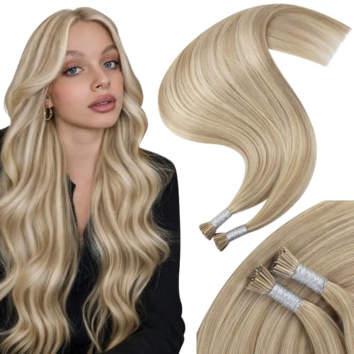 Moresoo I Tip Hair Extensions Human Hair, Golden Ash Blonde, 24 Inch