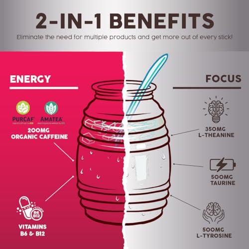 Image of Salud 2-in-1 Energy Drink Powder + Focus, Hibiscus, Organic Caffeine, B6 + B12, Theanine, Clean Energy Drink Packets, Jamaica Agua Fresca Mix, Non-GMO, Gluten Free, Vegan, 1g of Sugar, (15 Servings)