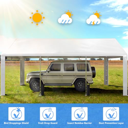 Image of Jocoevol 13x21 FT Enclosed Carport with Roll-up Windows, Removable Sidewalls & Doors and Sandbags for Car Boat Truck Motorcycle, White