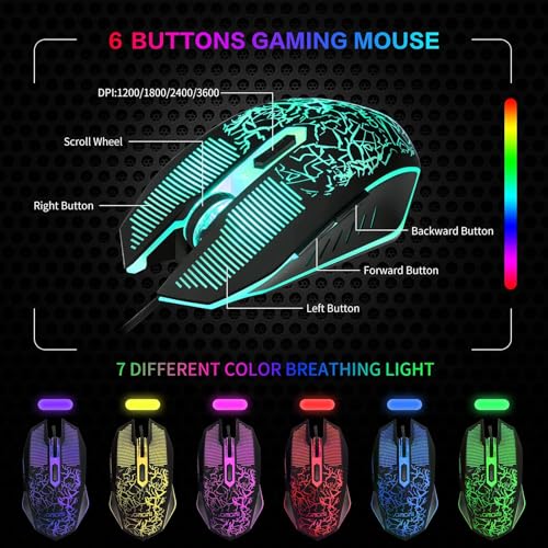 Gaming LED Keyboard Mouse Headset and Mousepad Bundle, CHONCHOW Wired Rainbow LED Light Up Gaming Keyboard Mouse Headset, Value 4 in 1 Game Set for Xbox PS4 PS5 PC Laptop Gamer - Image 5