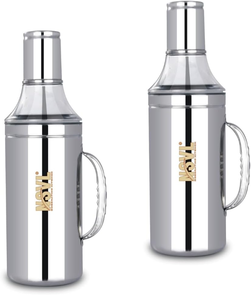 Nsvl Deluxe Stainless Steel Oil Dispenser with Nozzle | Oil Container | Oil Pourer | Oil Pot | Oil Can| Oil Bottle with Handle (SET OF 2 (1000 ML))
