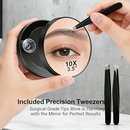 Espejo para maquillaje compacto con aumento 10X y base de succión miniatura 3