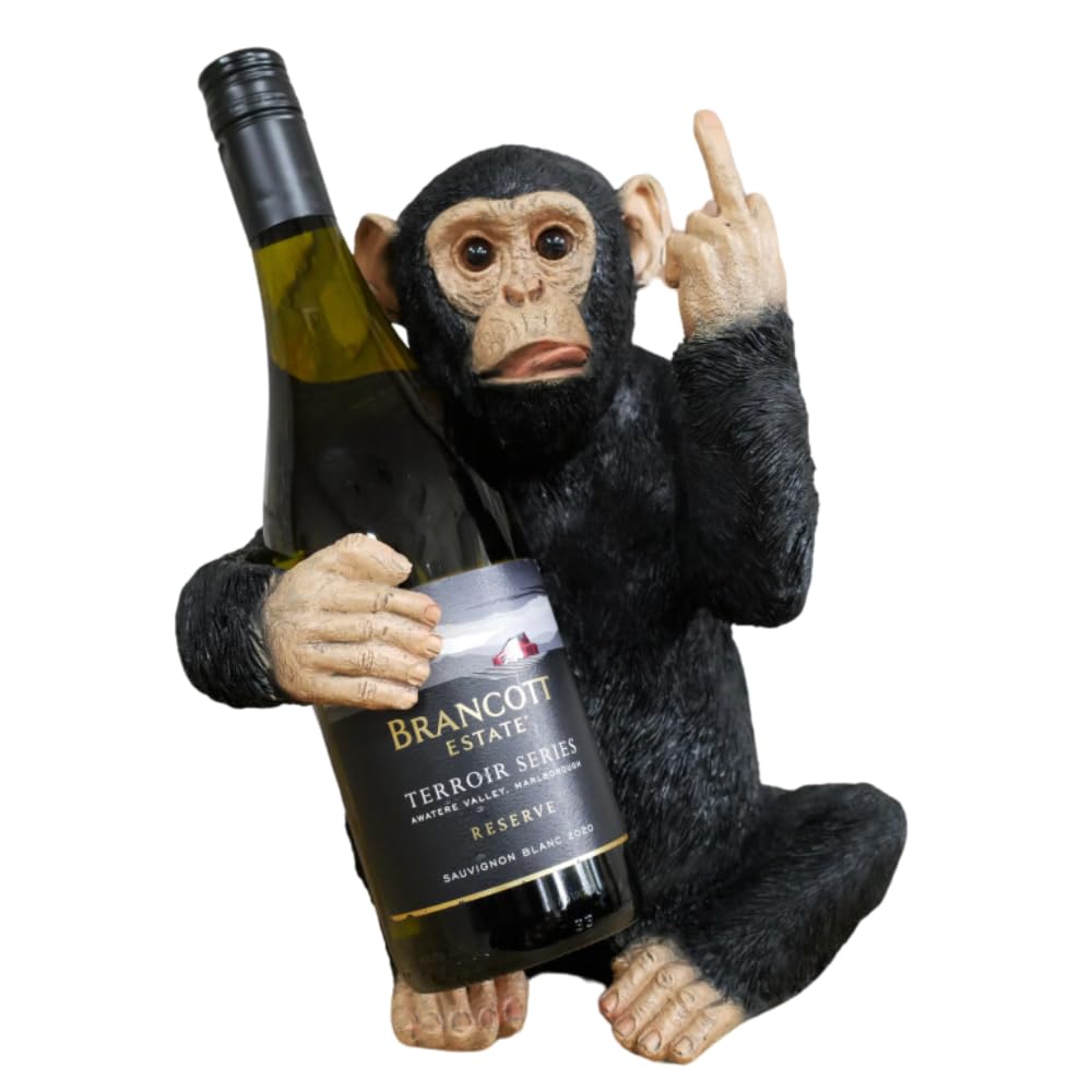 Wine Holder Black Up Yours Rude Monkey Resin Single Bottle Storage Novelty Ornament, Funny Gift Home Decoration, 28 cm
