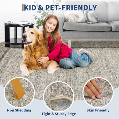 GarveeHome Scalloped Washable Rug 9x12 Area Rug for Living Room Modern Bedroom Rug Brown Large Area Rug Non Slip Throw Rugs Soft Low Pile Stain Resistant Carpet for Dorm Nursery Dining Room 9'x12'