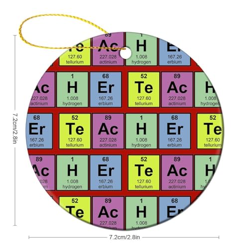 Science Teacher Chemical Elements Cute Christmas Decorations Hanging Ceramic Round Pendant Tree Ornaments - Image 3