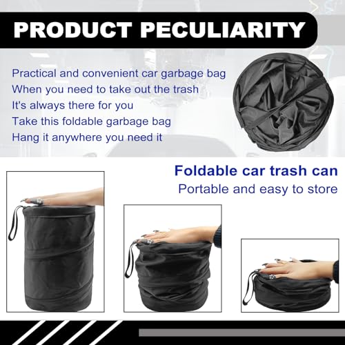 Image of Car Trash Can, Collapsible Pop-up Water Proof Bag Portable Garbage Bin, Car Trash Bag with Elastic Band Hanging, Double-Layer Washable Trash Can for Car