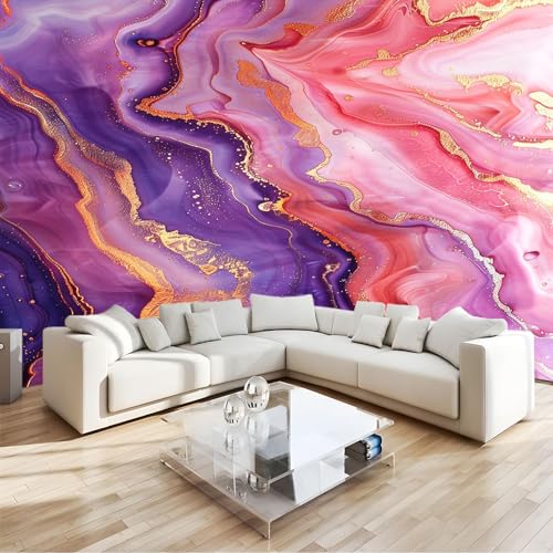 Papier peint effet marbre doré rose violet grand format premium 300x210