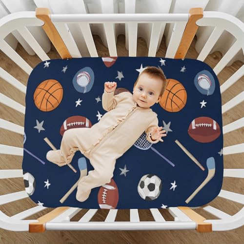 Image of Baby Crib Sheet Team Sports Crib Mattress for Boys and Girls Playard Sheet Soft Breathable Fitted Baby Mattress Cover 52x28in