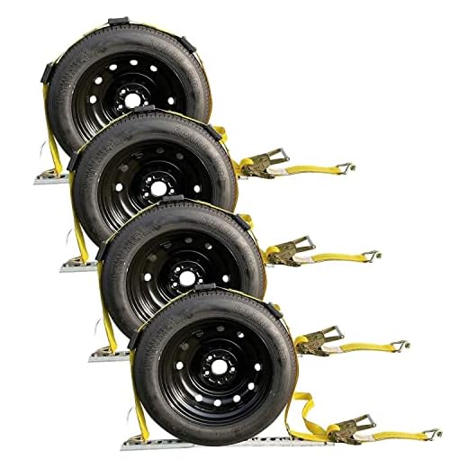 Autofonder Heavy Duty Vehicle Tie Down Kit - 10,000lb Guaranteed Break Strength - Use for Car, Truck, UTV - (4) Premium 2" x 10' Ratchet Straps with Rubber Blocks Wheel Tie Down Straps(Yellow)