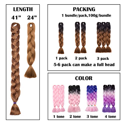 Sego 24 Inch Ombre Jumbo Braiding Hair Jumbo Braid Hair Extensions Long Jumbo Braids For Box Braids Crochet Hair High Temperature Synthetic Fiber 2 Tone Colored Black/Beige 1 Bundle #TOP5
