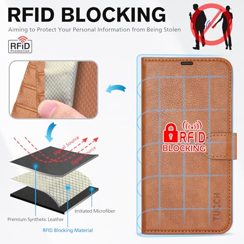 Image of TUCCH Wallet Case for iPhone 13 (6.1 inch) 2021, 3 Card Slots, Light Brown | RFID Blocking, Viewing Stand, Shockproof TPU Shell, PU Leather, Magnetic Closure, Protective Folio Flip Cover