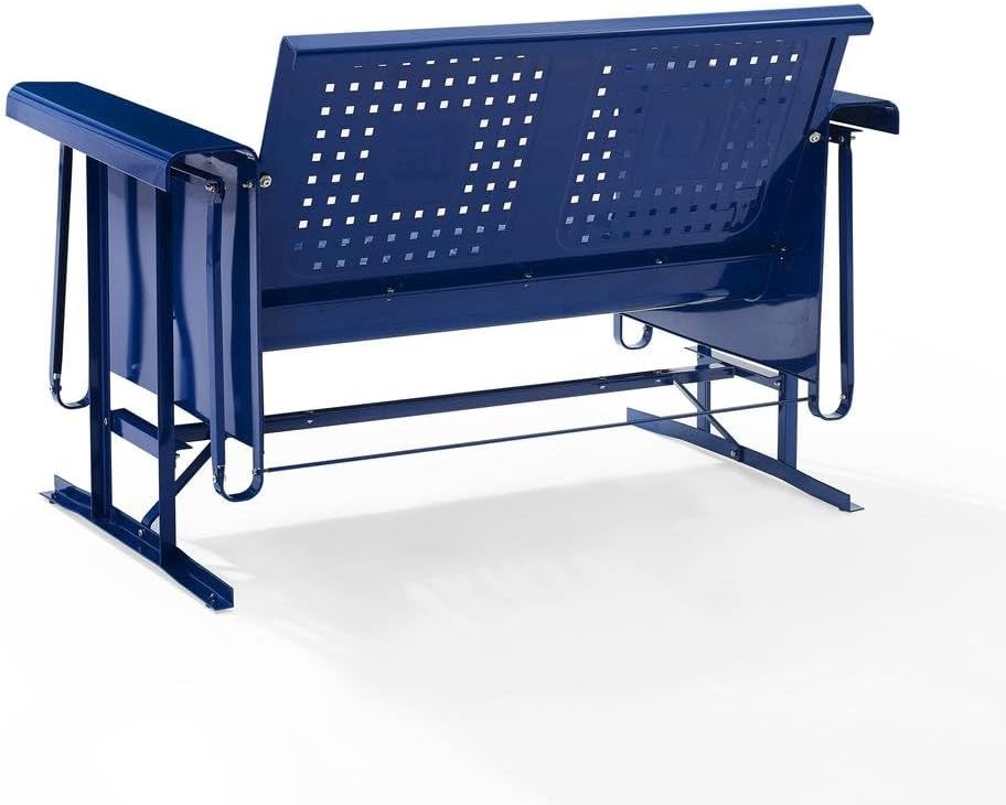 Navy Metal Patio Glider – Two-Person Outdoor Glider Bench with Gloss Finish and Basketweave Design for Porch, Balcony, or Patio Relaxation