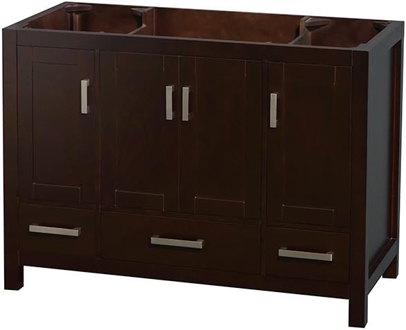Wyndham Collection Sheffield 48 inch Single Bathroom Vanity in Espresso, White Carrara Marble Countertop, Undermount Square Sink, and No Mirror