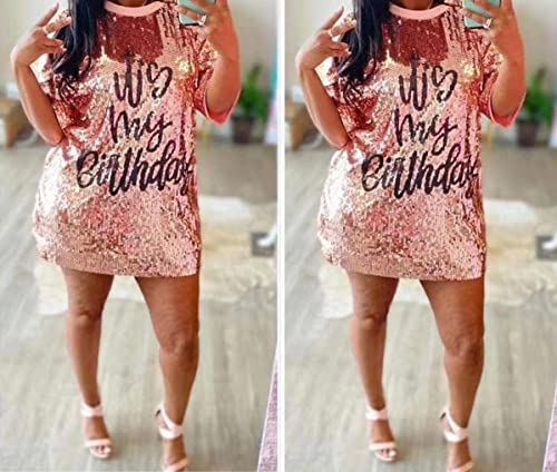 Women's Sequin T Shirt Dress Birthday Queen with Heart Glitter Sparkly Letter Print Party Club Outfits Mini Dress4