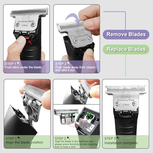 Image of T84# Dog Grooming Blades,Compatible with Andis /Oster A5 Dog Clippers | Compatible with Wahl KM10 dog clipper,Cut Length 3 /32 inch(2.4mm),2 Pack
