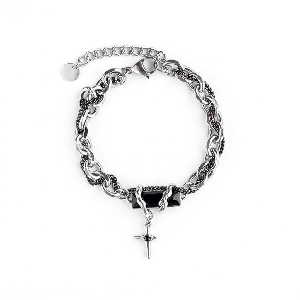 salty alpha Dapper Stone Bracelet for Men & Boys | Stainless Steel | Wrist Band | Fancy & Stylish | Birthday Gift | Aesthetic Jewellery | Accessories for Everyday Wear-picture-2