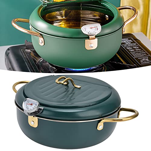 Japanischer Frittiertopf, Edelstahl Frittiertopf Tempura Fryer mit Temperaturkontrolle und Ölabtropfgitter, Klein Fryer für Pommes Frites, Fisch und Knuspriges Fleisch(Dunkelgrün) – Bild 5