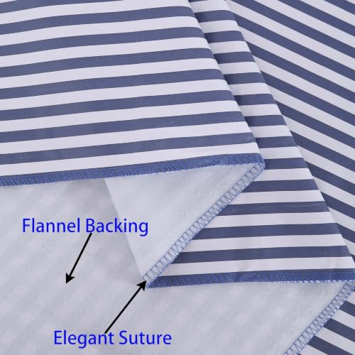 Image of Walrus Heavy Duty Vinyl Tablecloth with Flannel Backing Waterproof Oil-Proof Plastic Table Cloth Stain-Resistant Wipeable Table Cover for Indoor and Outdoor (Blue Striped,52x70 Inch)