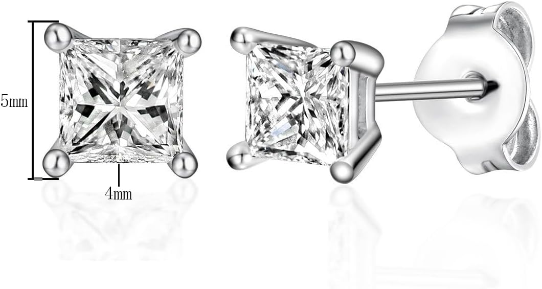 925 Sterling Silver Square Earrings 18K White Gold Plated Cubic Zirconia Stud Earrings for Women - Image 2