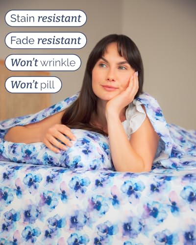 Image of Full 4 Piece Floral Sheet Set - Soft, Breathable & Cooling - Blue Hydrangea